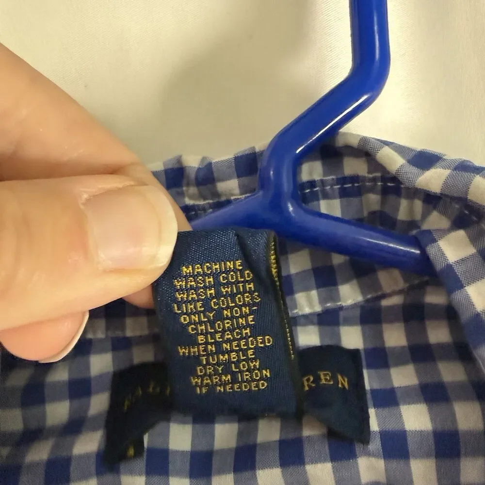 Ralph Lauren Dress Shirt Boys 4 Blue White Plaid Long Sleeve Collared Button Up